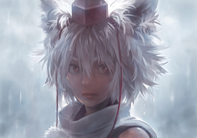 Anime Character with White Hair — Dramatic, Digital Art, Feathered Hat