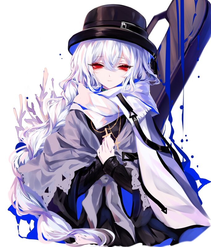 Anime Character with White Hair — Dramatic, Digital Art, Hat