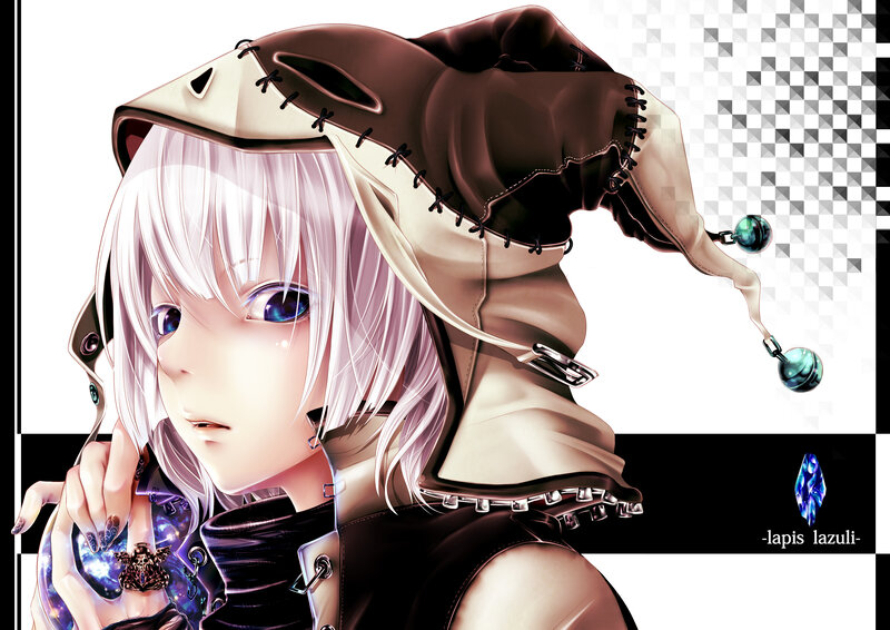 Anime Character with White Hair — Dramatic, Digital Art, Jester Hat
