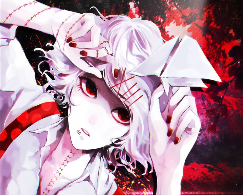 Anime Character with White Hair — Dramatic, Digital Art, Red Eyes, White Hair