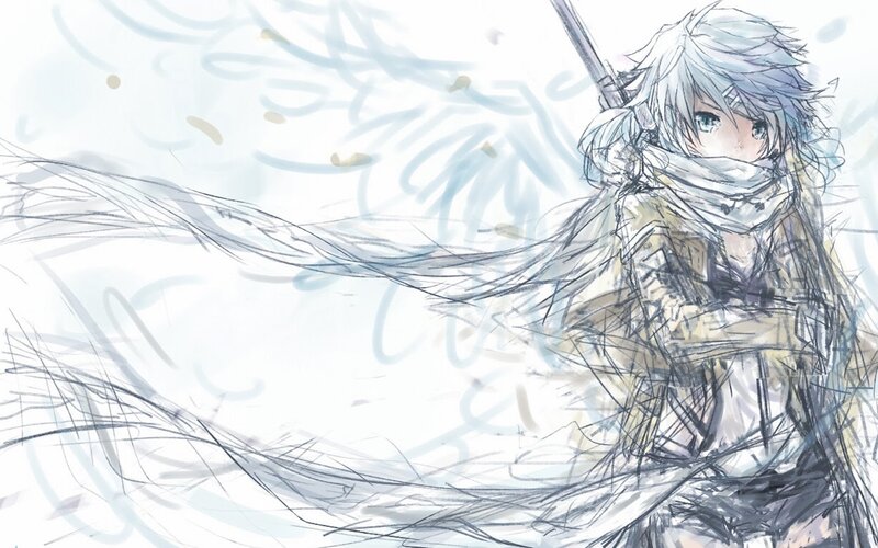 Anime Character with White Hair — Dramatic, Digital Art, Scarf