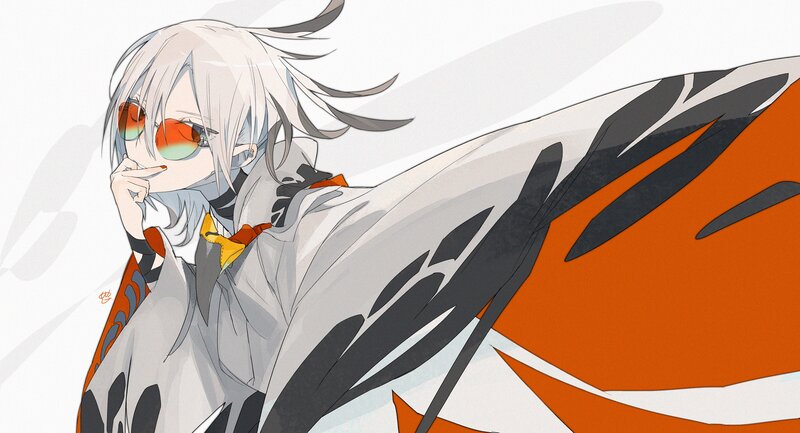 Anime Character with White Hair — Dramatic, Digital Art, Sunglasses