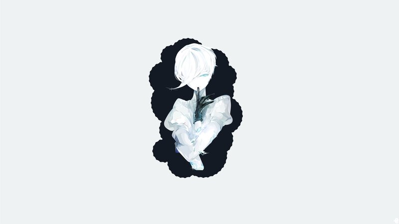 Anime Character with White Hair — Dramatic, Digital Art, White Hair, Black Background