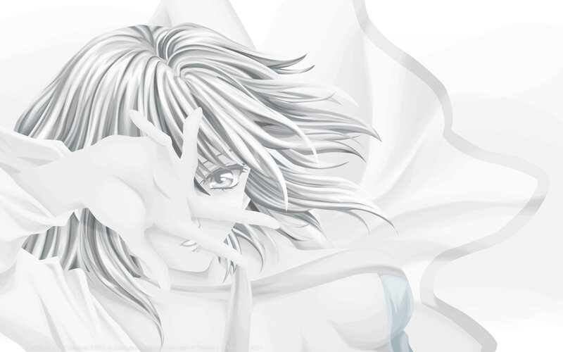 Anime Character with White Hair — Dramatic, Hand Gesture