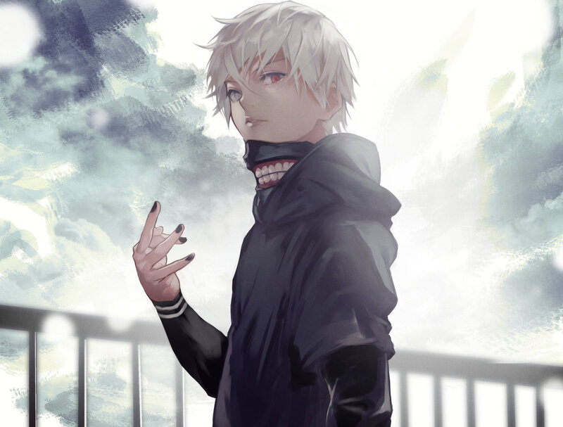 Anime Character with White Hair — Dramatic, Manga, Mask, Hoodie