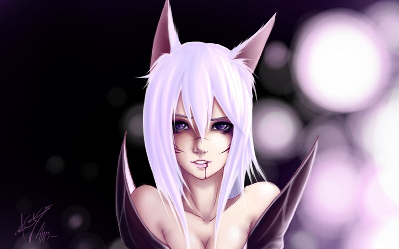 Anime Character with White Hair — Dramatic, Night, Digital Art, Cat Ears