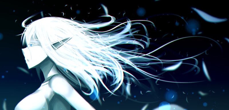 Anime Character with White Hair — Dramatic, Night, Digital Art, Dark Background