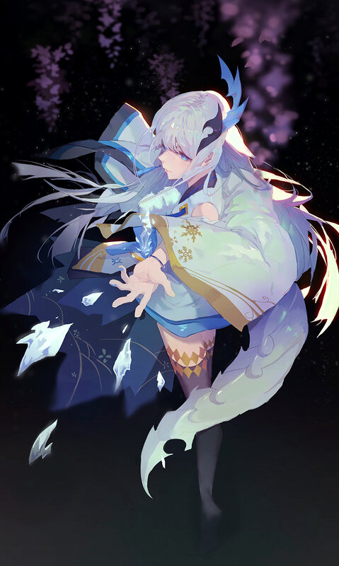 Anime Character with White Hair — Dramatic, Night, Digital Art, Long Hair