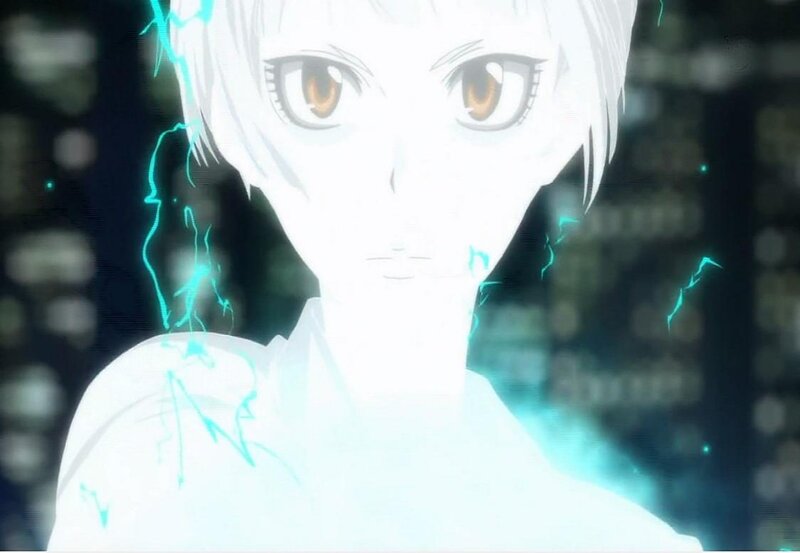 Anime Character with White Hair — Dramatic, Night, Electricity