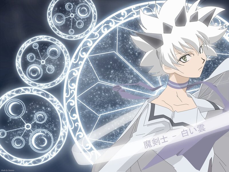 Anime Character with White Hair — Dramatic, Night, Magic Circles