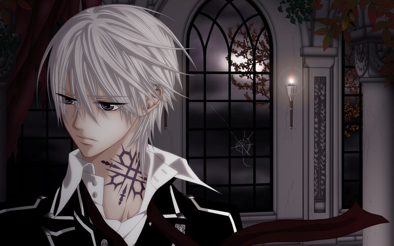 Anime Character with White Hair — Dramatic, Night, Tattoo