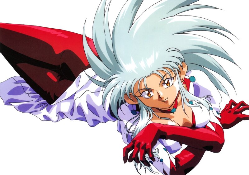 Anime Character with White Hair — Dramatic, Red and Purple Clothing