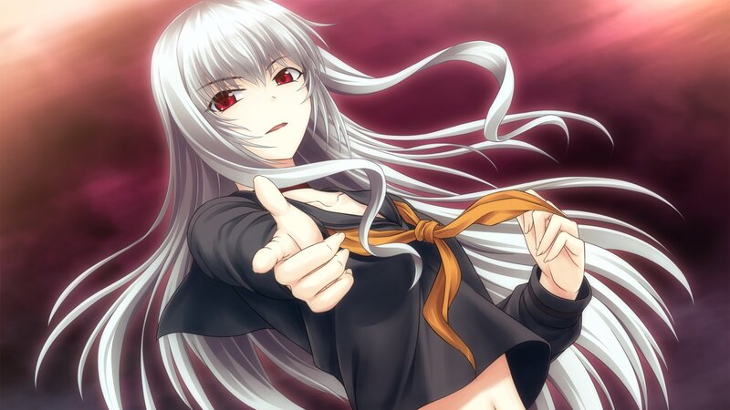 Anime Character with White Hair — Dramatic, Red Eyes, Black Clothing