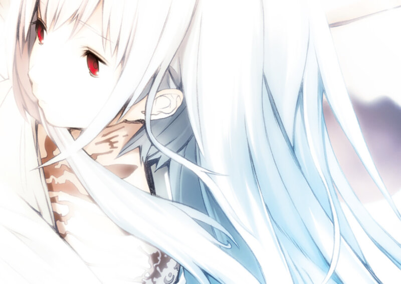 Anime Character with White Hair — Dramatic, Red Eyes
