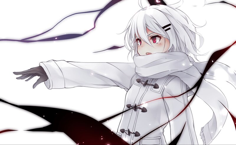 Anime Character with White Hair — Dramatic, Scarf