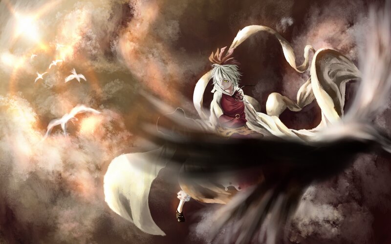 Anime Character with White Hair — Dramatic, Sunrise