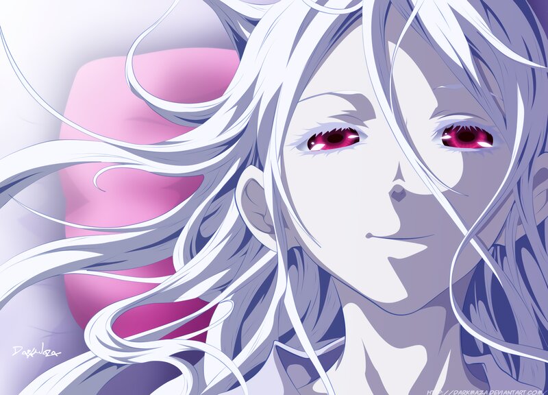 Anime Character with White Hair — Dramatic, White Hair, Red Eyes, Pillow