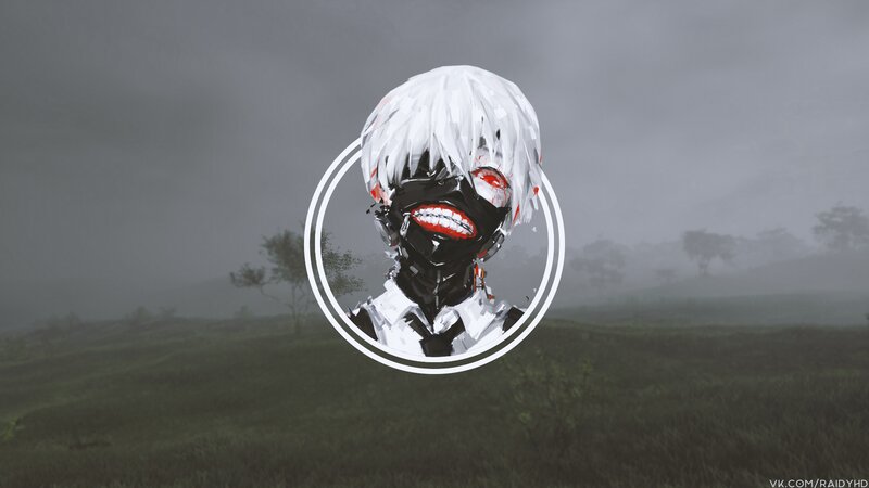 Anime Character with White Hair — Gray, Dramatic, Digital Art, Mask
