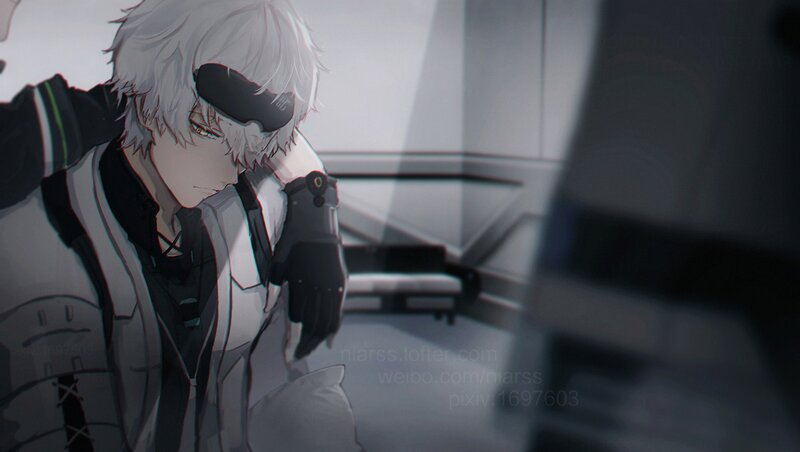 Anime Character with White Hair — Gray, Dramatic, Digital Art, White Hair, Goggles