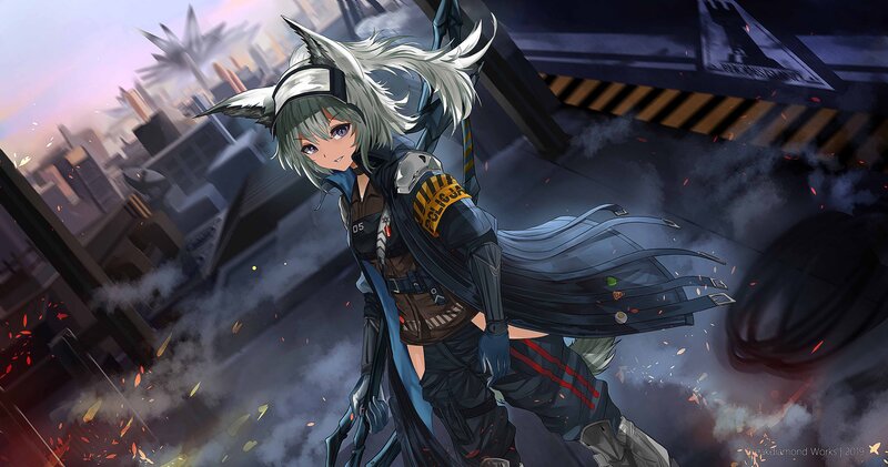 Anime Character with White Hair — Gray, Dramatic, Sunset, Digital Art