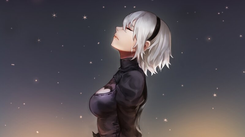 Anime Character with White Hair — Gray, Serene