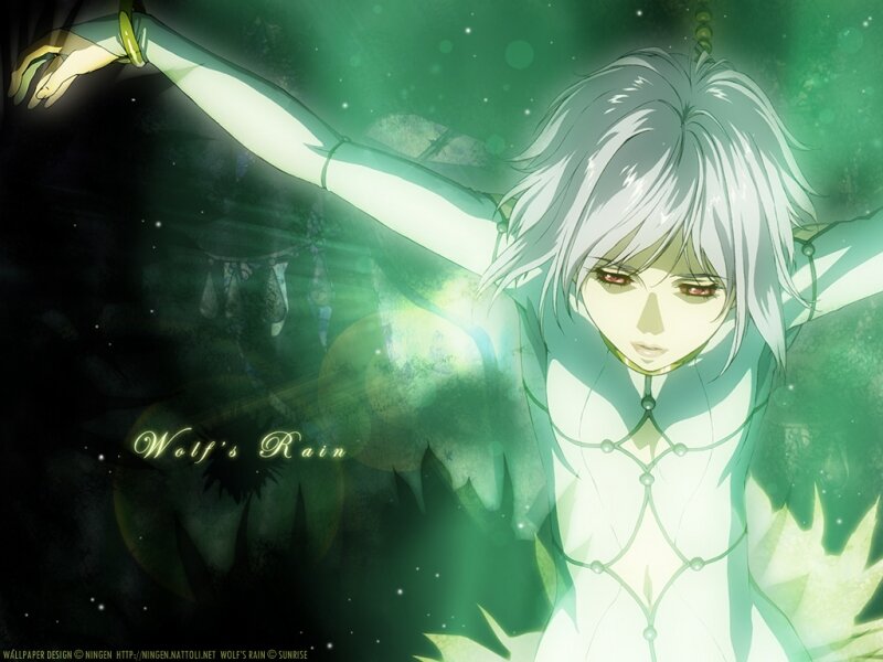 Anime Character with White Hair — Green, Dramatic, Green Light