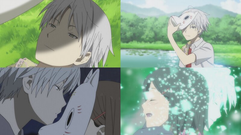 Anime Character with White Hair — Green, Serene