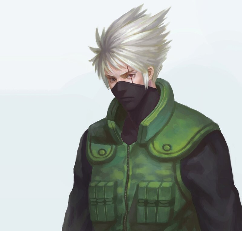 Anime Character with White Hair — Green, Serious