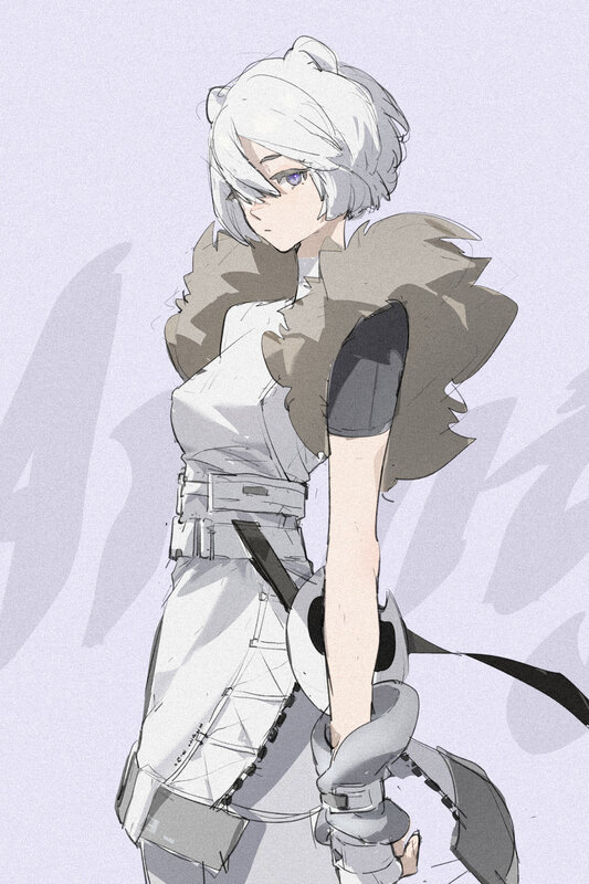 Anime Character with White Hair — Neutral, Digital Art, Fur Collar
