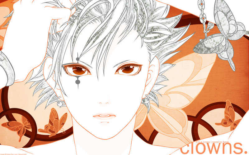 Anime Character with White Hair — Orange, Dramatic, Butterflies