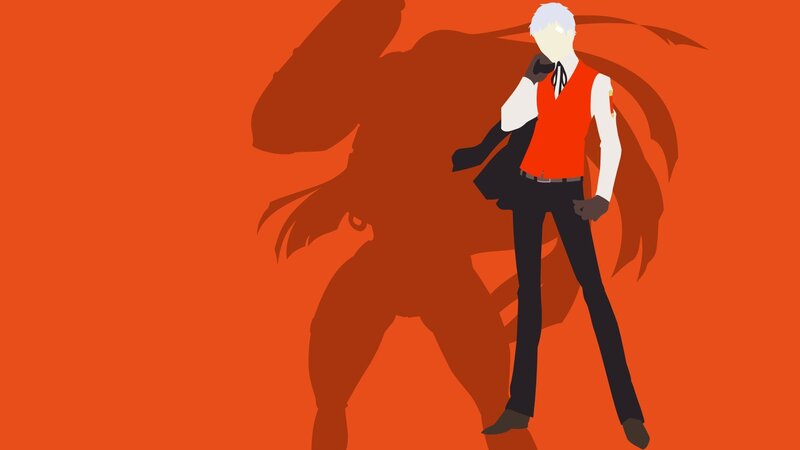 Anime Character with White Hair — Orange, Dramatic, Digital Art