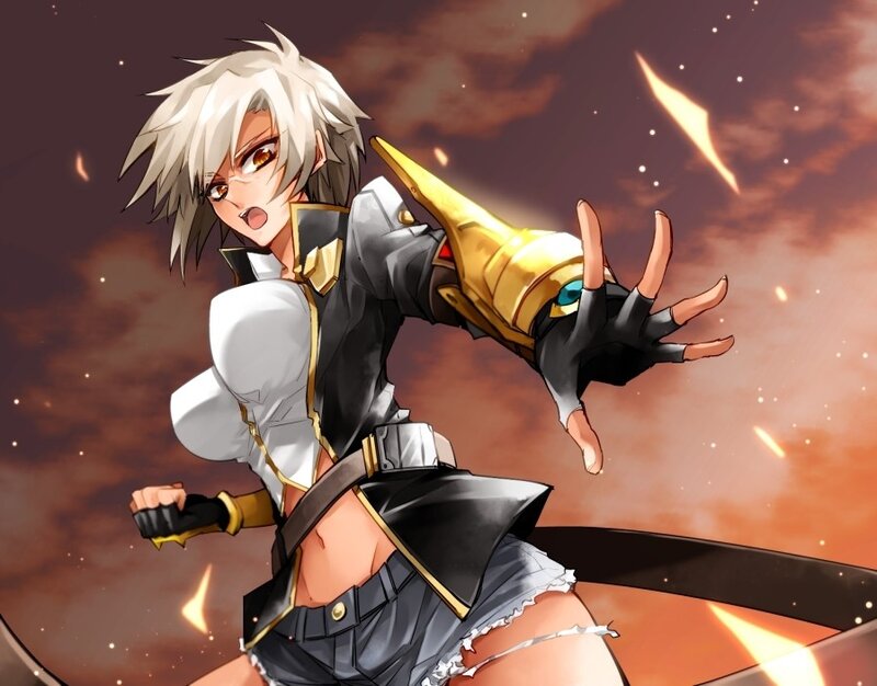 Anime Character with White Hair — Orange, Dramatic, Sunset