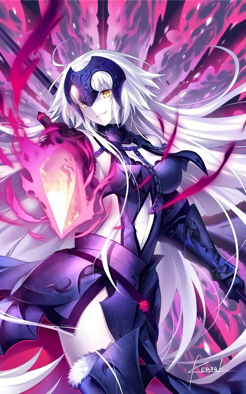Anime Character with White Hair — Purple, Dramatic, Digital Art, Sword