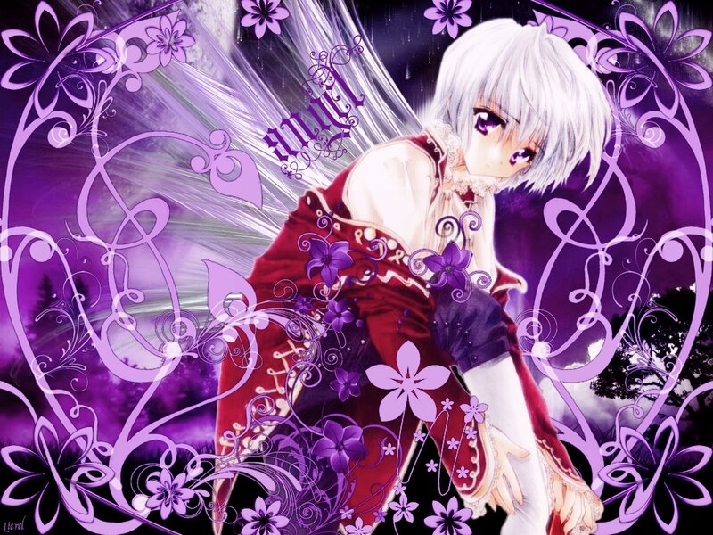 Anime Character with White Hair — Purple, Dramatic, Night, Digital Art, Flowers