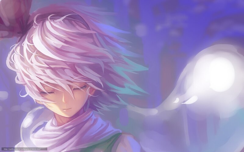 Anime Character with White Hair — Purple, Serene, Night, Digital Art