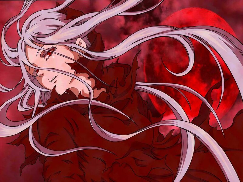 Anime Character with White Hair — Red, Dramatic, Night