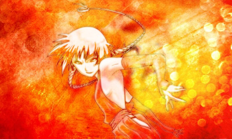 Anime Character with White Hair — Red, Dramatic, Whip