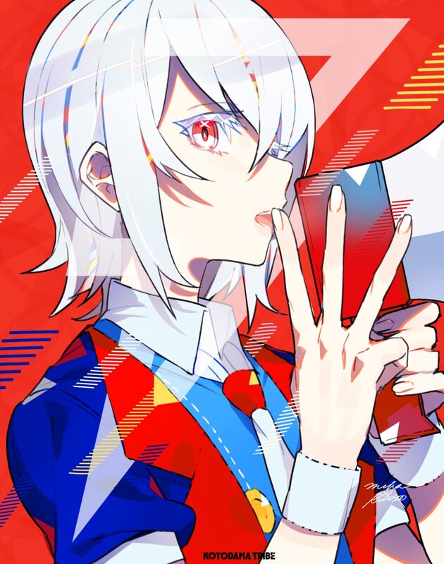 Anime Character with White Hair — Red, Dynamic, Digital Art