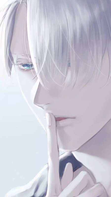 Anime Character with White Hair — Serene, Digital Art, Finger on Lips