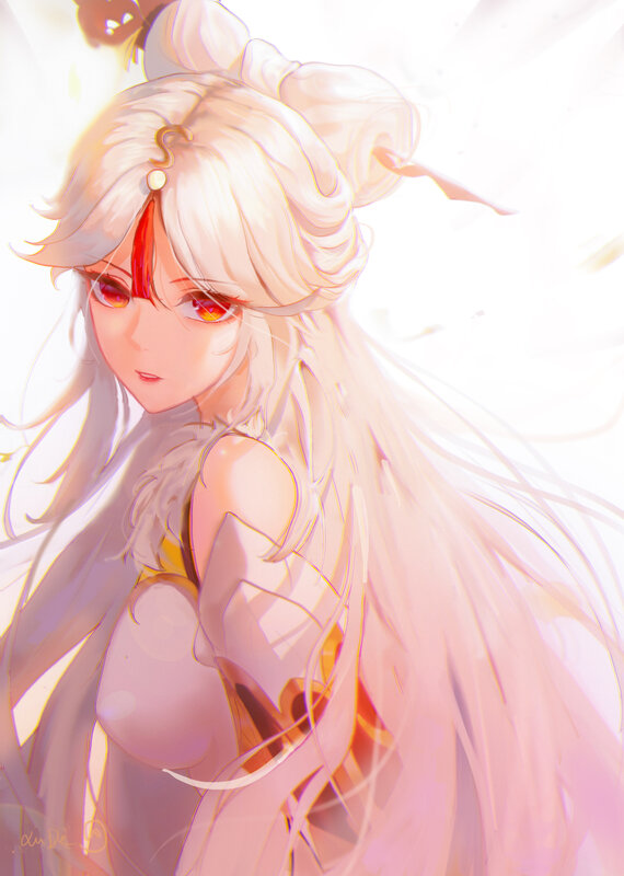 Anime Character with White Hair — Serene, Digital Art, Red Eyes