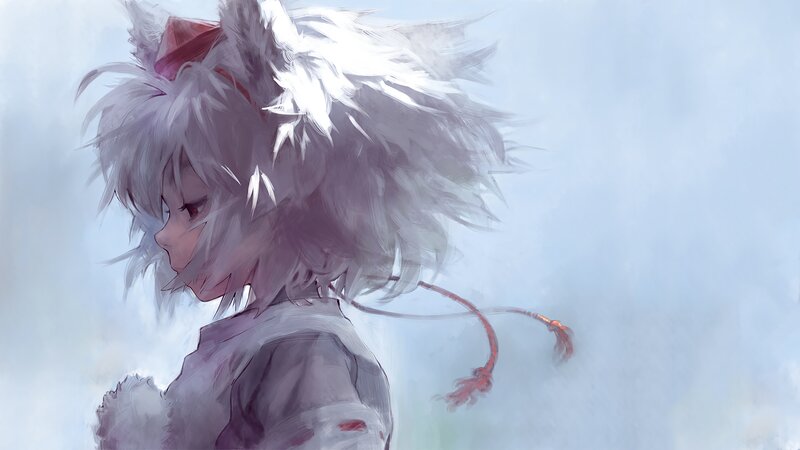 Anime Character with White Hair — Serene, Digital Art, White Hair, Red Bow