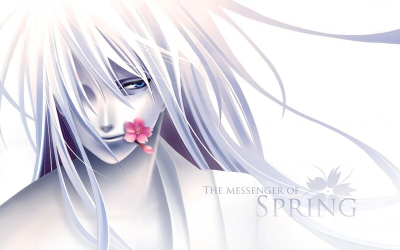 Anime Character with White Hair — Serene, Spring, Digital Art