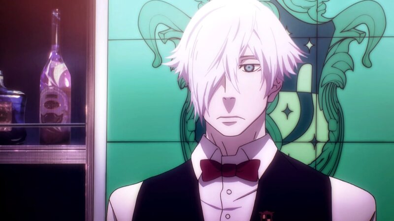 Anime Character with White Hair — Serious, Bottle