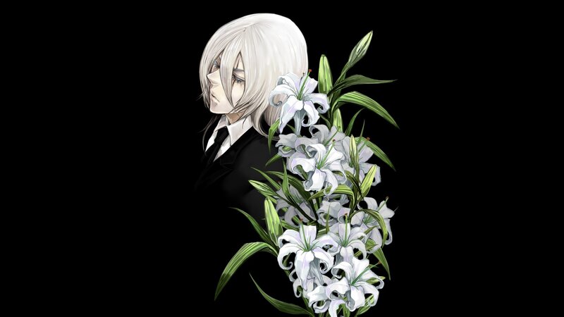anime character with white lilies