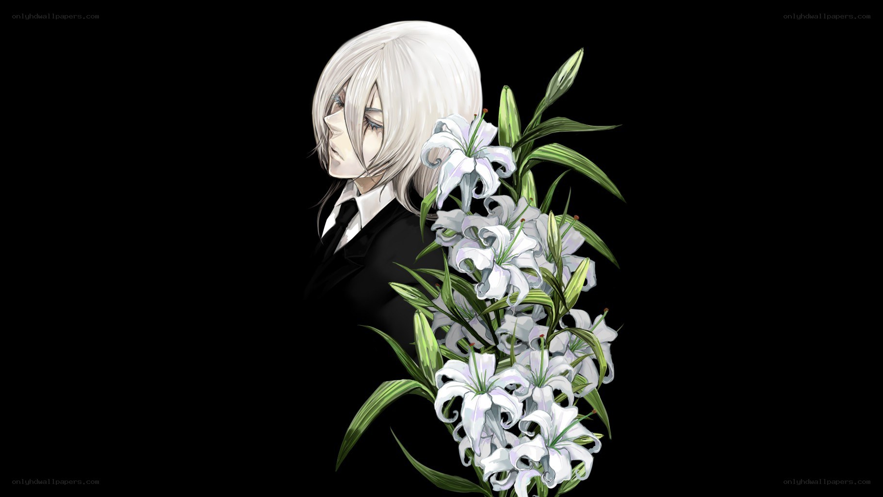 anime character with white lilies