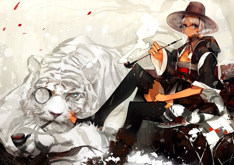 Anime Character with White Tiger — Calm