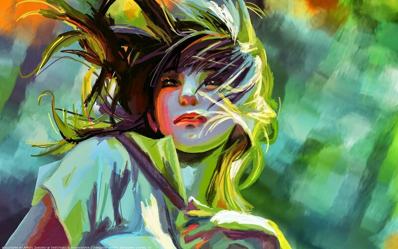 Anime Character with Wind-blown Hair — Green