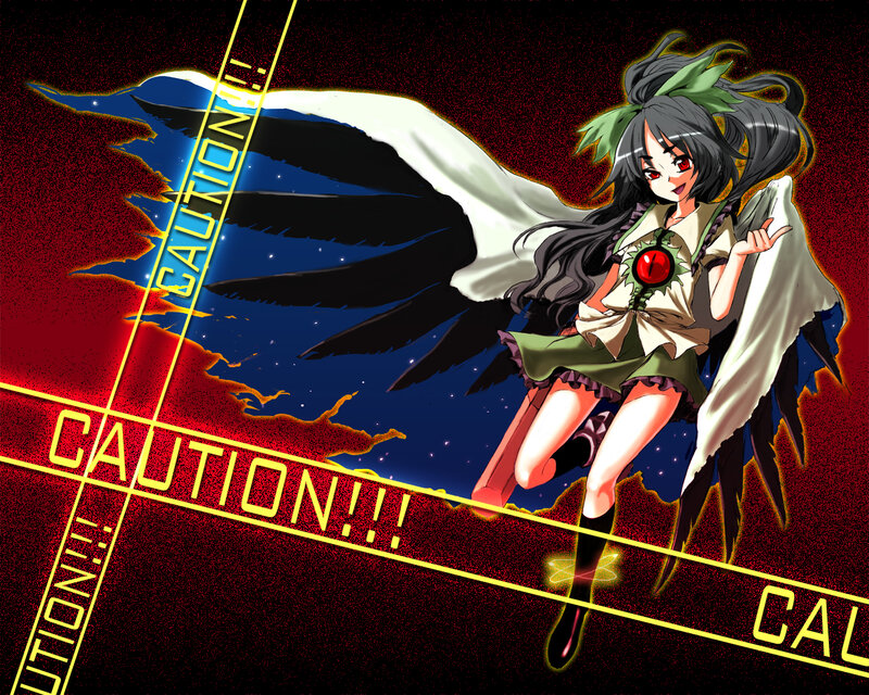 Anime character with wings and caution tape