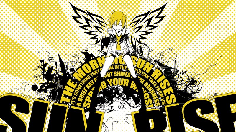 Anime character with wings and text