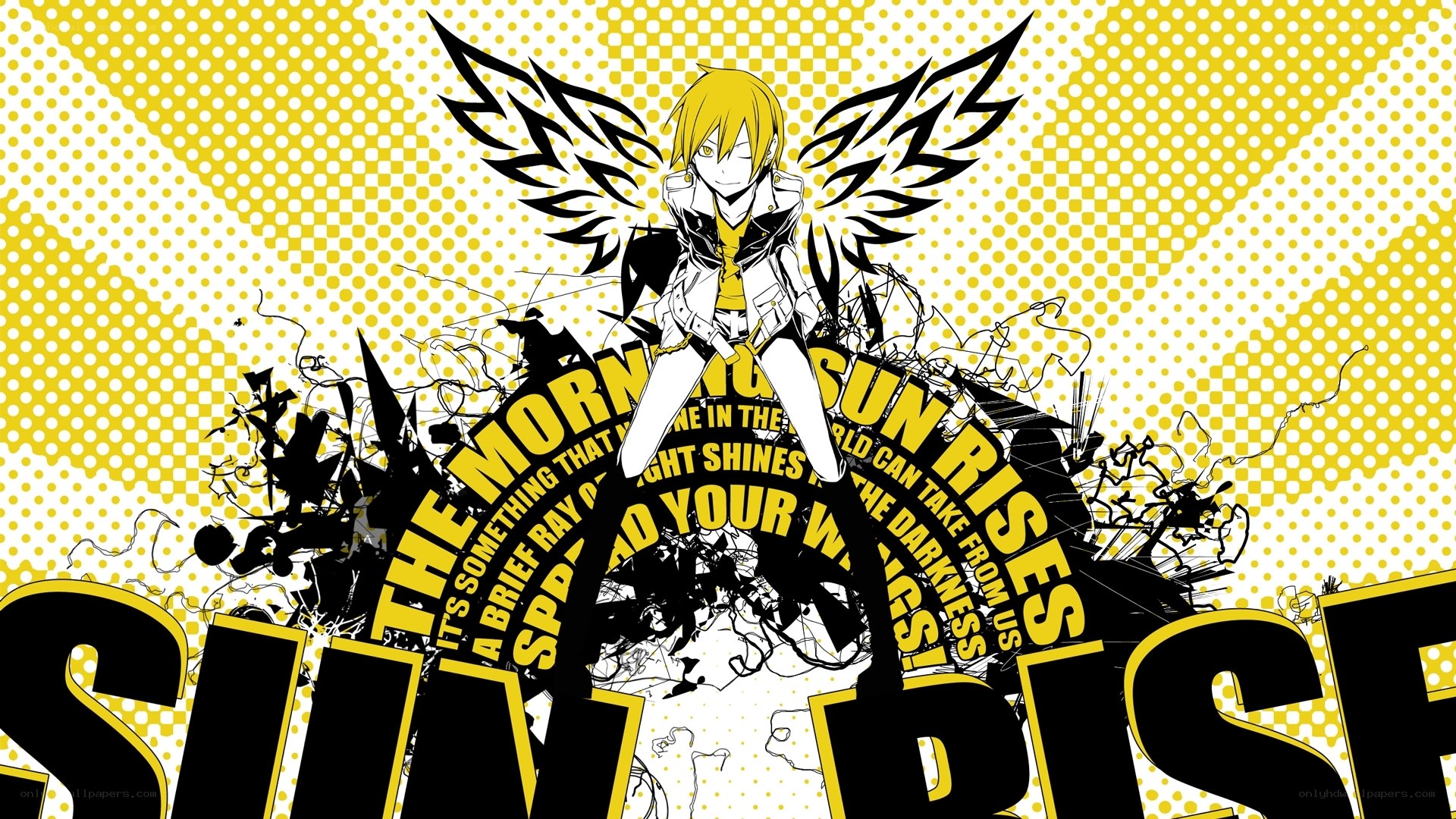 Anime character with wings and text